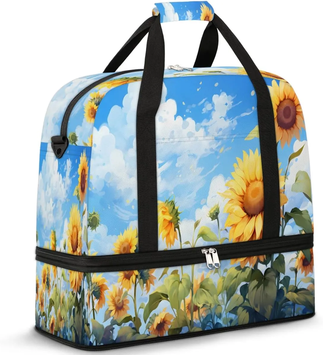 Colorful Retro Printing Flower Travel Duffle Bag, Collapsible Travel Bag Sports Gym Bag With Shoes Compartment Weekender Bag Overnight Bag For Women Men