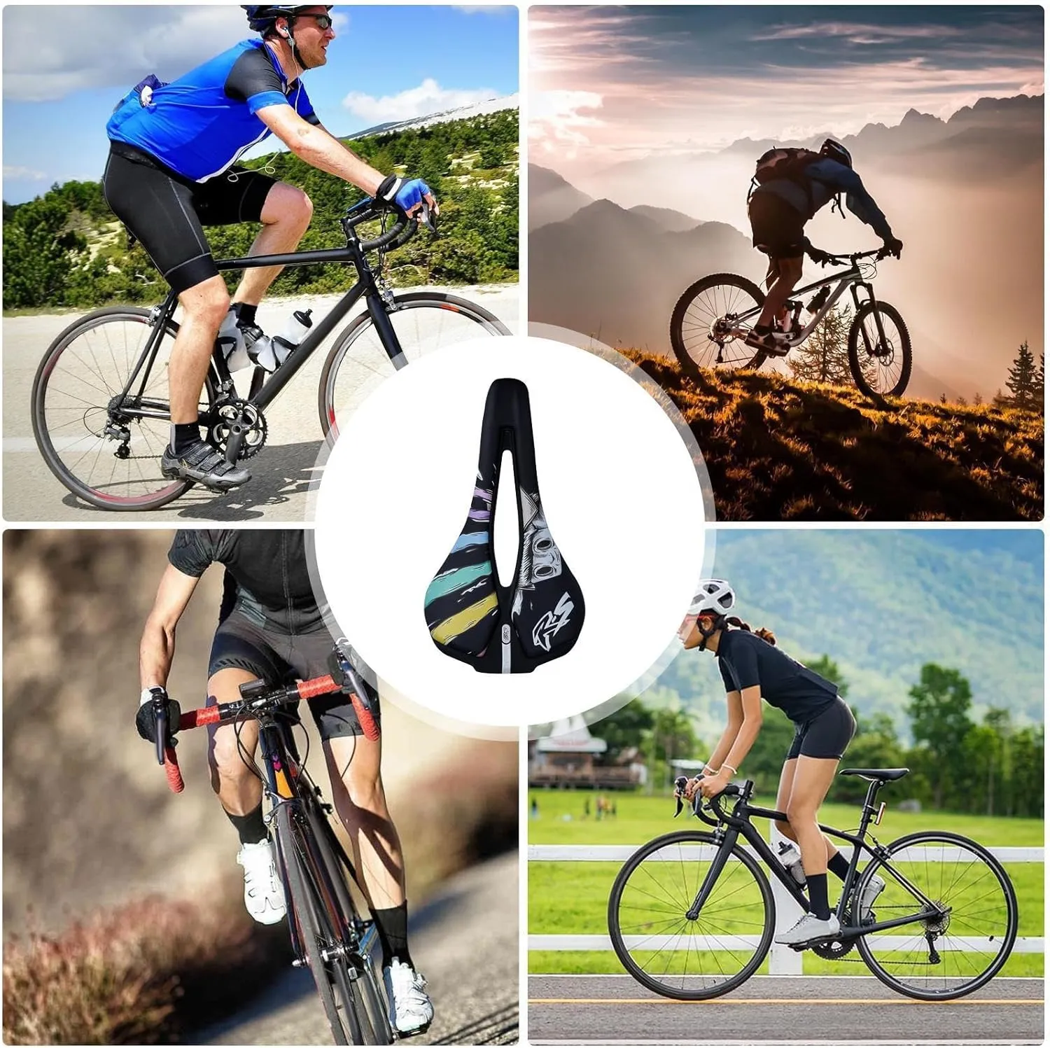 Comfortable Bike Seat | Mens Bike Seats for Comfort,Reflective Waterproof Padded Ergonomic Shock-Absorbing Breathable Replacement for Road Cruiser Trail