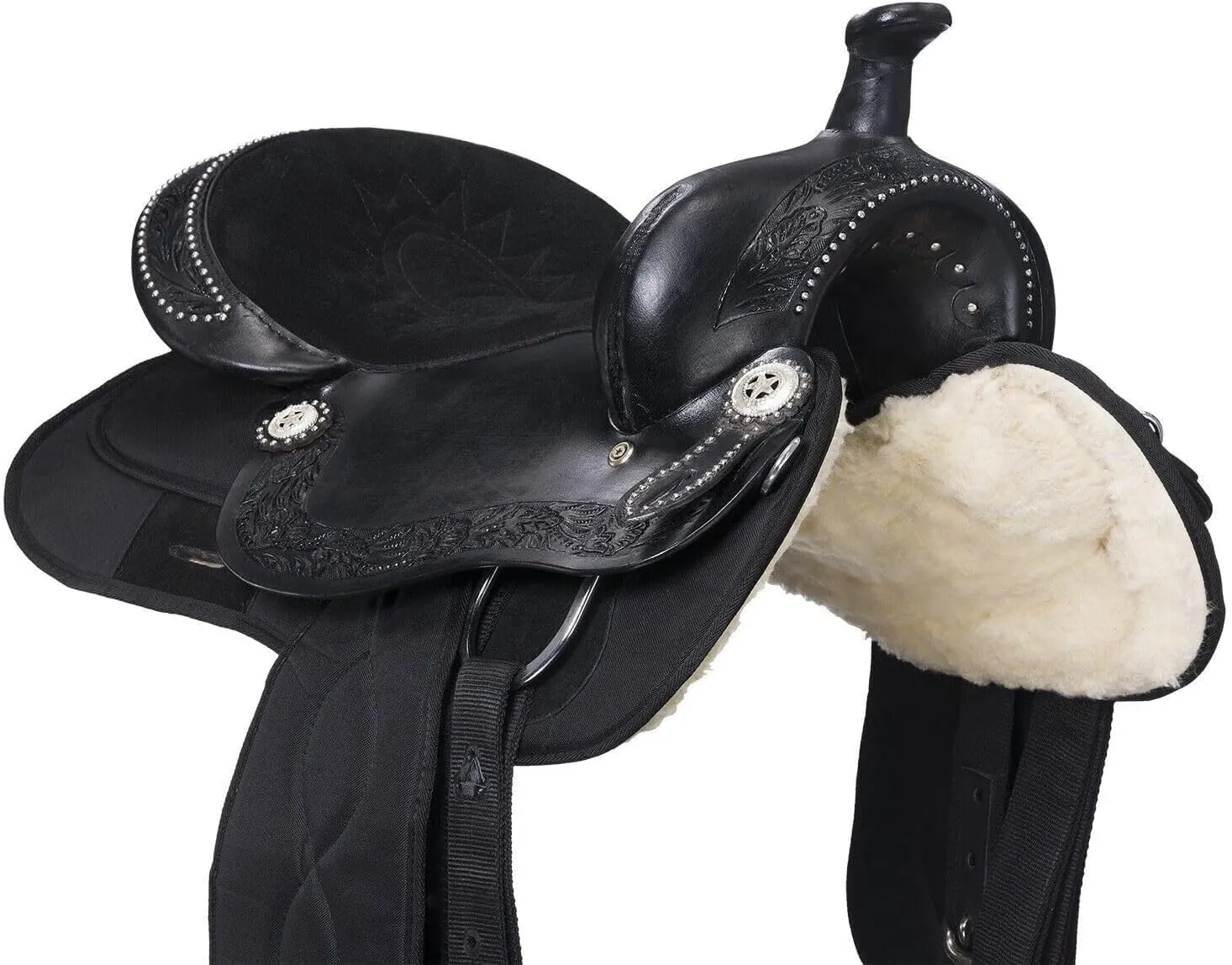 Comfortable Hybrid Western Trail Saddle 12" to 18" Leather Synthetic Horse Pleasure Saddle Black ST-0051