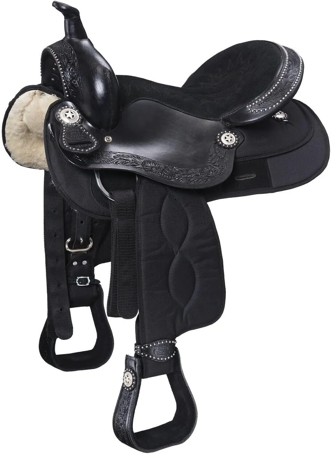 Comfortable Hybrid Western Trail Saddle 12" to 18" Leather Synthetic Horse Pleasure Saddle Black ST-0051