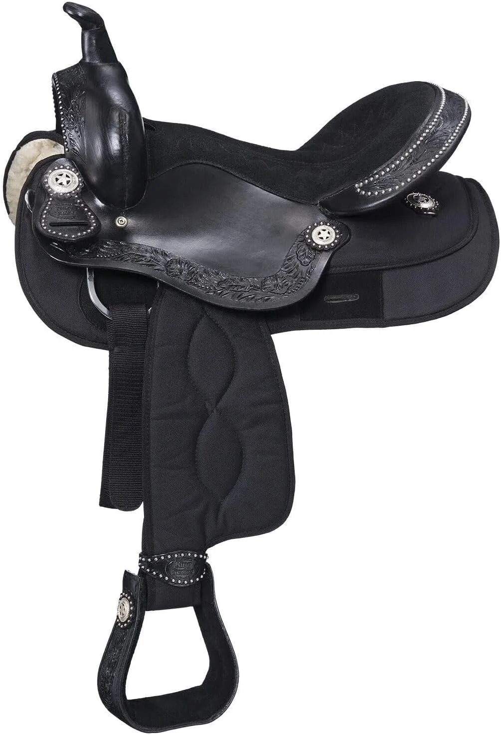 Comfortable Hybrid Western Trail Saddle 12" to 18" Leather Synthetic Horse Pleasure Saddle Black ST-0051