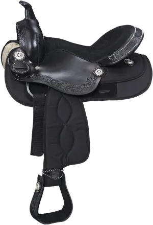 Comfortable Hybrid Western Trail Saddle 12" to 18" Leather Synthetic Horse Pleasure Saddle Black ST-0051