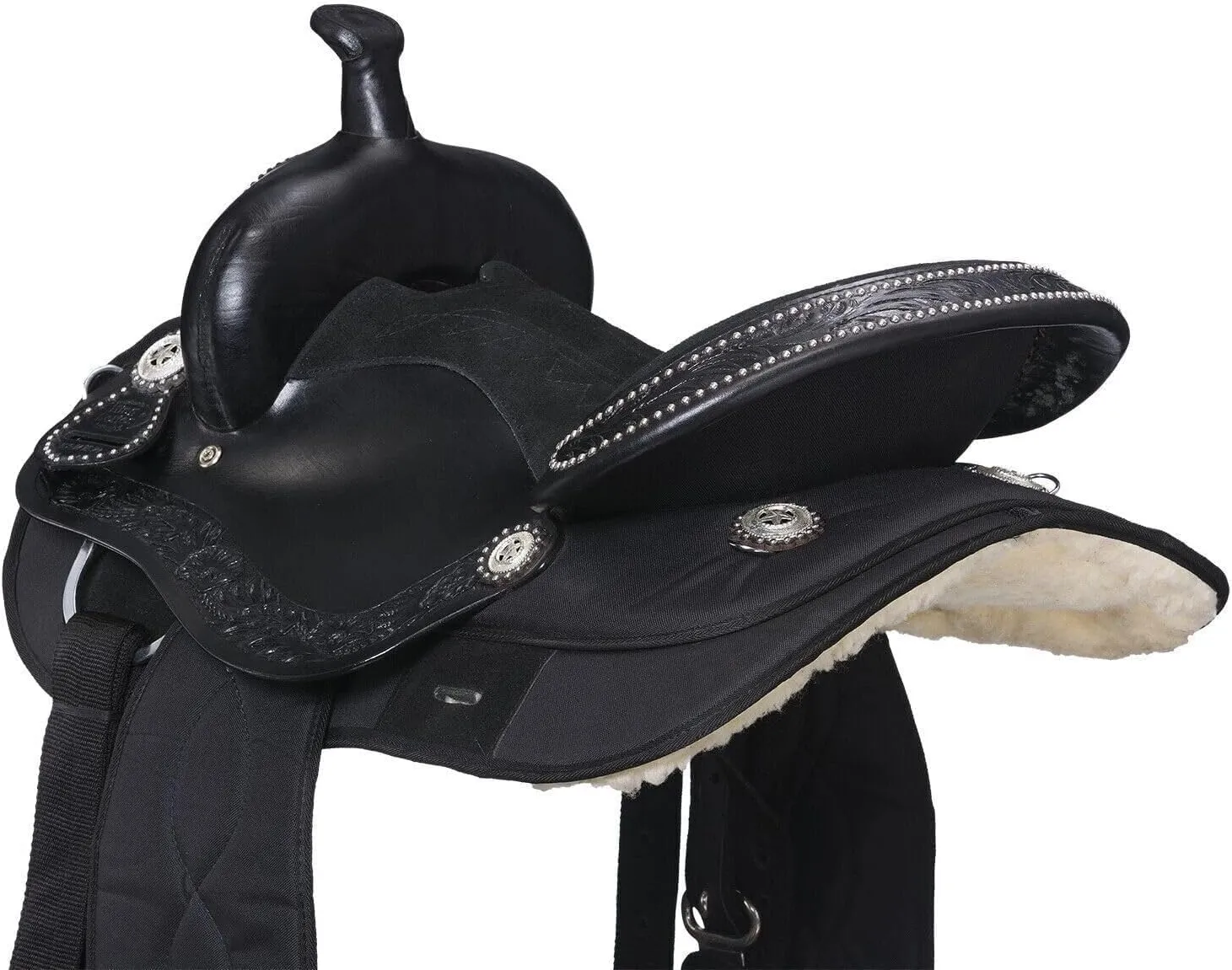 Comfortable Hybrid Western Trail Saddle 12" to 18" Leather Synthetic Horse Pleasure Saddle Black ST-0051