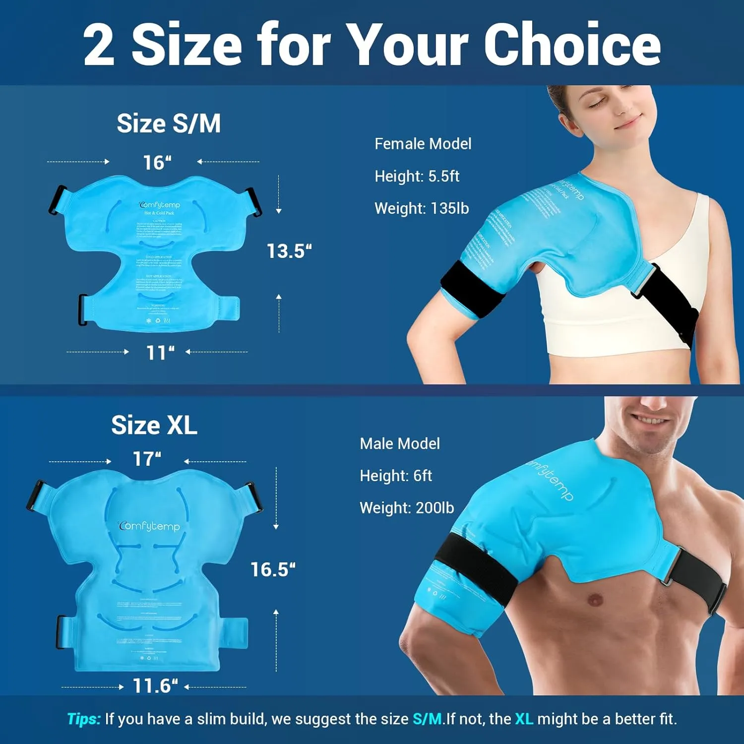 Comfytemp Shoulder Ice Pack Rotator Cuff Cold Therapy Wrap, FSA HSA Eligible, Ice Packs for Injuries Reusable Gel, Instant Compression for Shoulder Pain Relief, Surgery Recovery Gifts (Small & Medium)