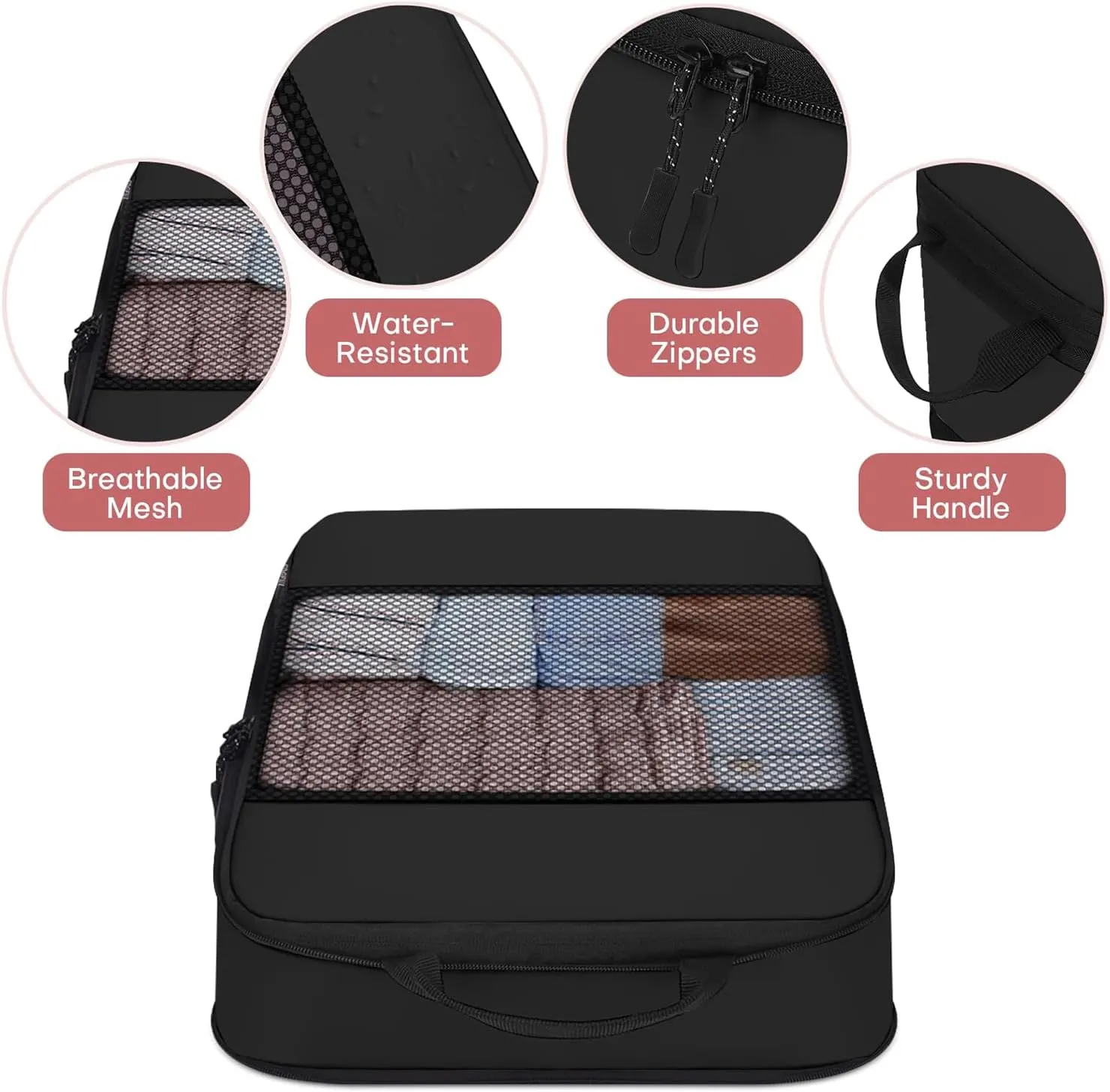 Compression Packing Cubes 4-Set Space Saver with Vacuum-Free Compression Expandable Luggage Organizer for Carry-On