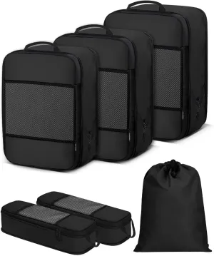 Compression Packing Cubes 4-Set Space Saver with Vacuum-Free Compression Expandable Luggage Organizer for Carry-On