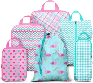 Compression Packing Cubes for Suitcases, 6 Set Flamingo Luggage Organizer, Lightweight Waterproof Expandable/Compression Bags Smell Proof Travel Packing Cubes for Suitcases