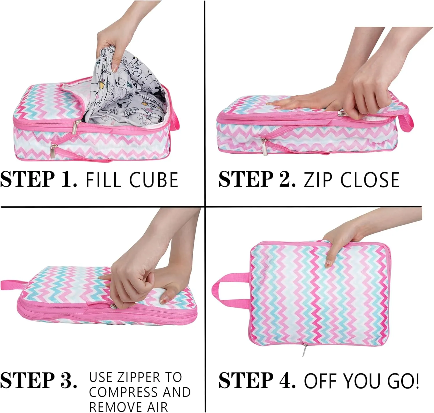 Compression Packing Cubes for Suitcases, 6 Set Flamingo Luggage Organizer, Lightweight Waterproof Expandable/Compression Bags Smell Proof Travel Packing Cubes for Suitcases