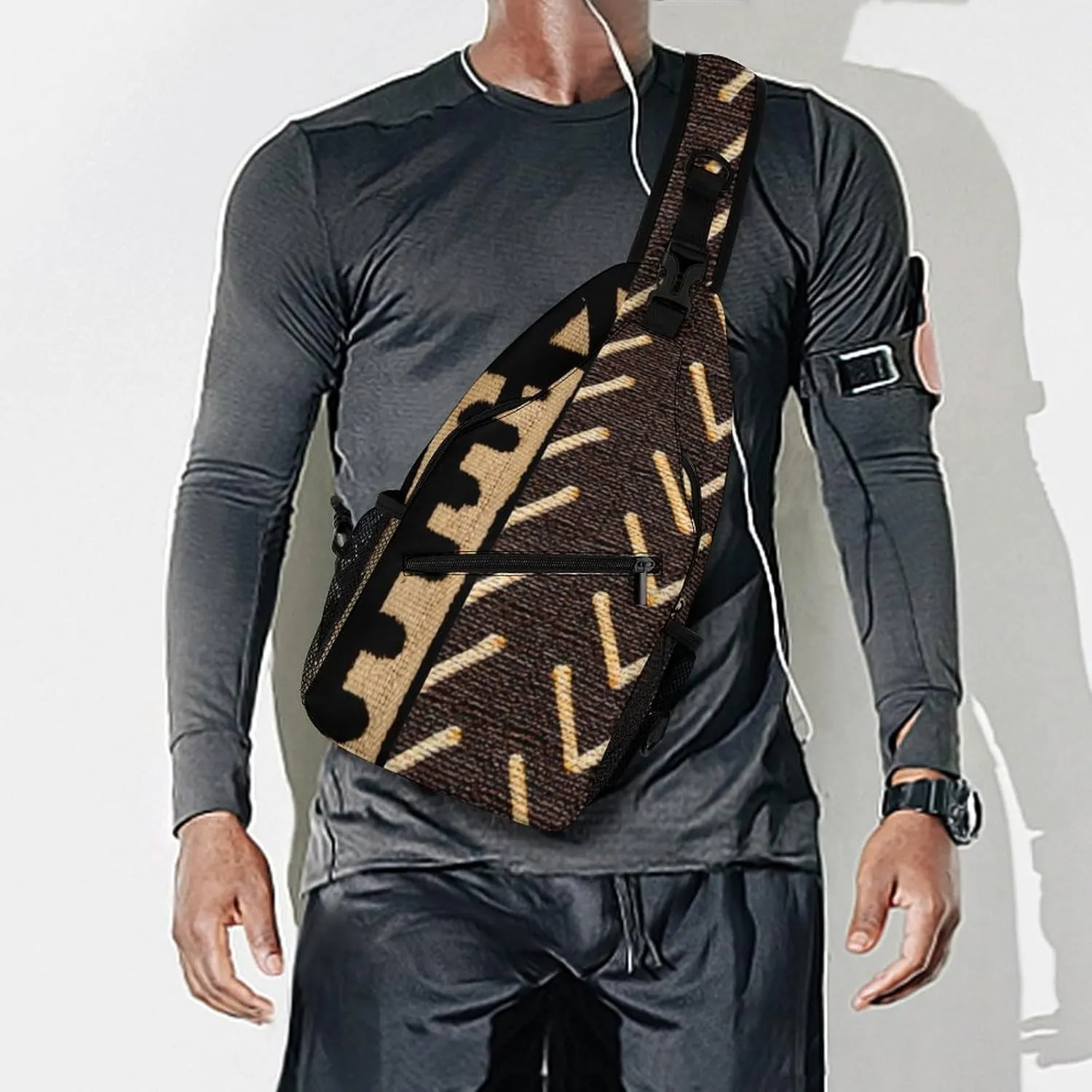 Contemporary AfricanMud Cloth Print Retro A Spacious And Large Capacity Portable Adjustable Chest Bag