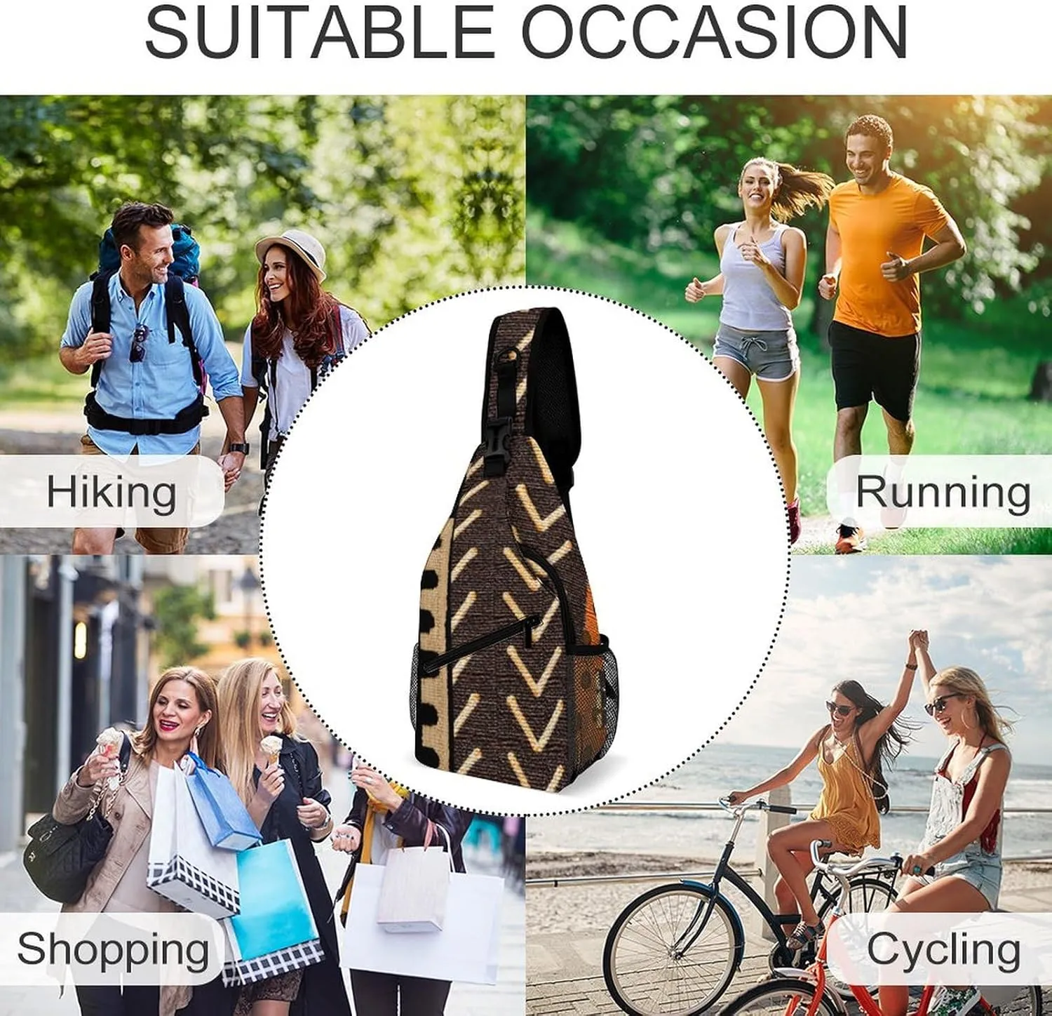 Contemporary AfricanMud Cloth Print Retro A Spacious And Large Capacity Portable Adjustable Chest Bag