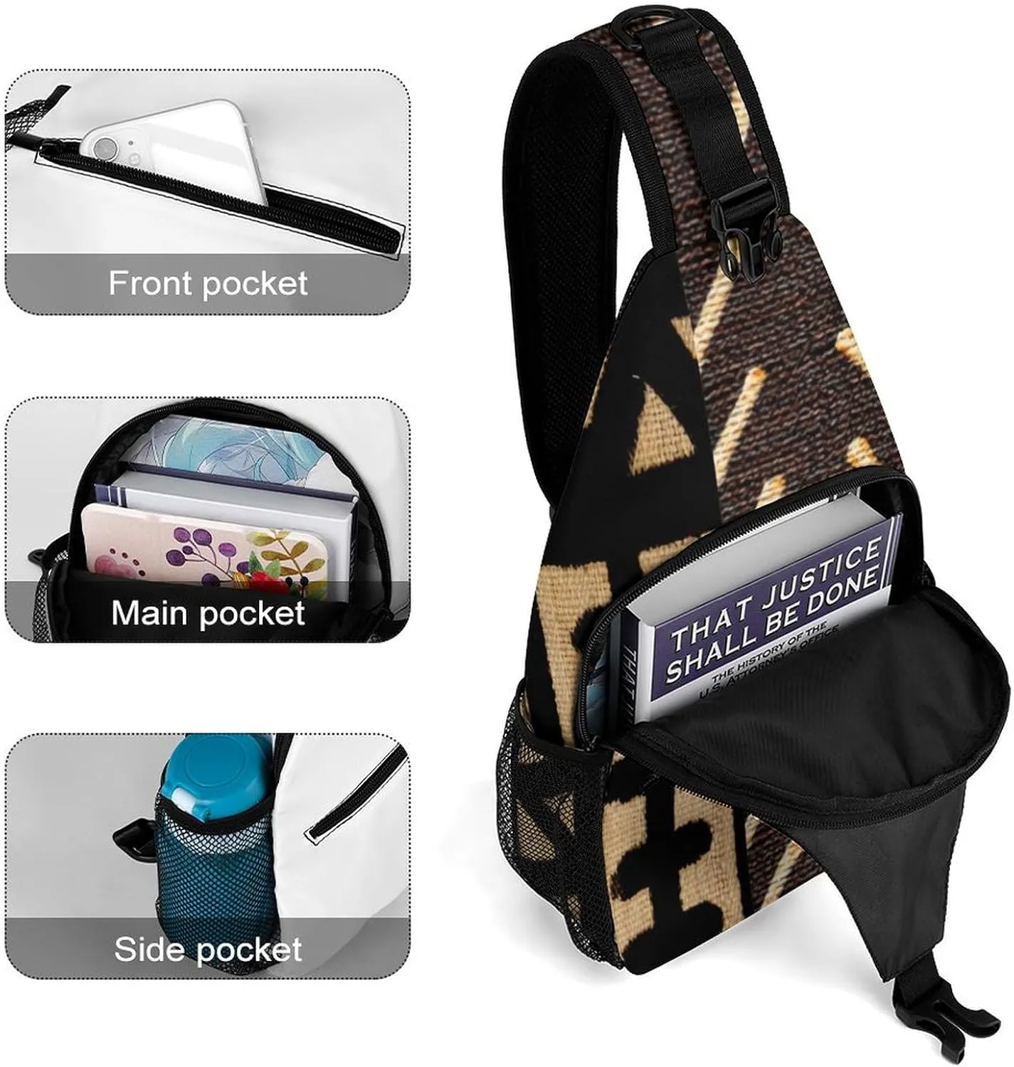Contemporary AfricanMud Cloth Print Retro A Spacious And Large Capacity Portable Adjustable Chest Bag