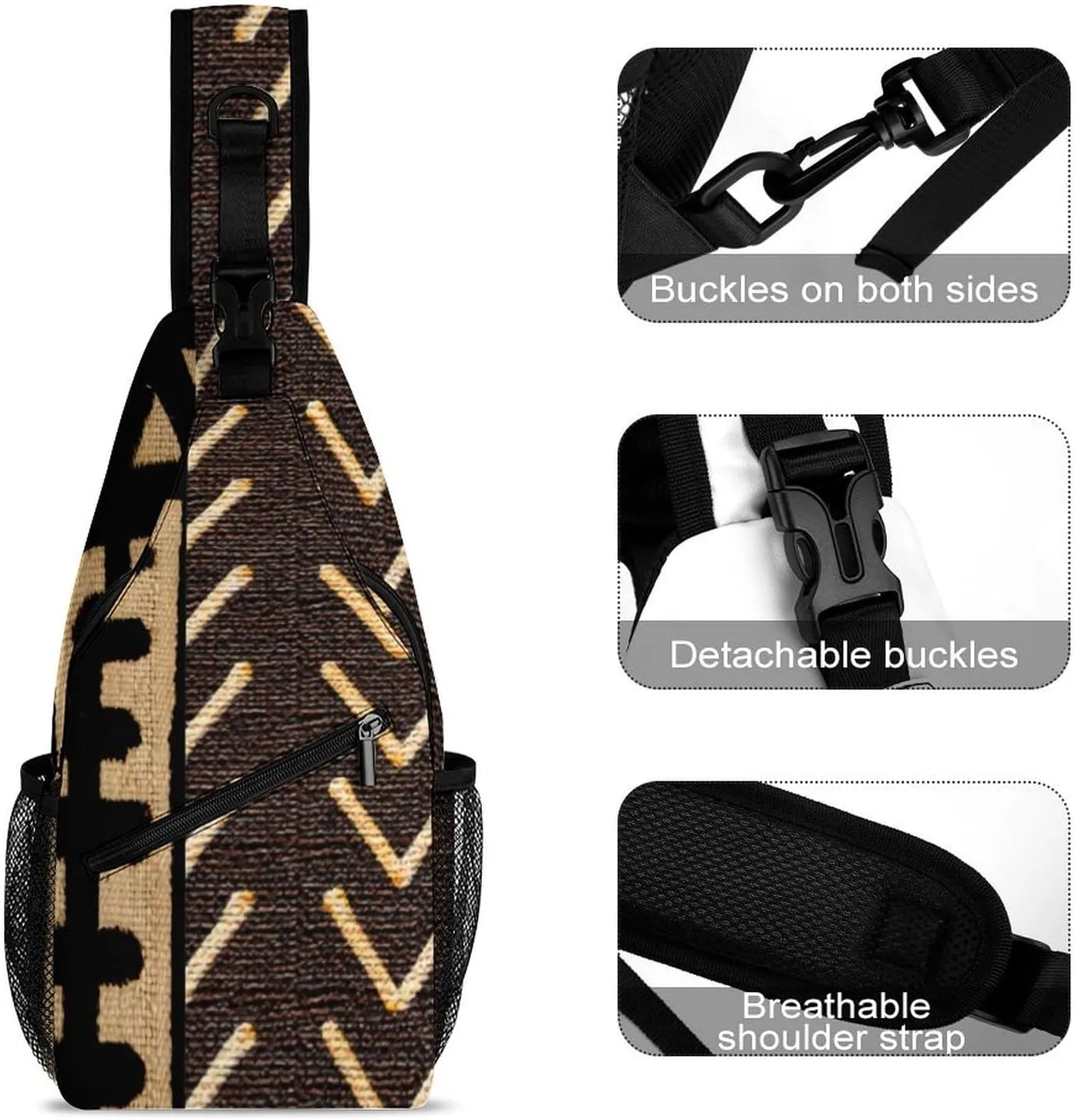 Contemporary AfricanMud Cloth Print Retro A Spacious And Large Capacity Portable Adjustable Chest Bag