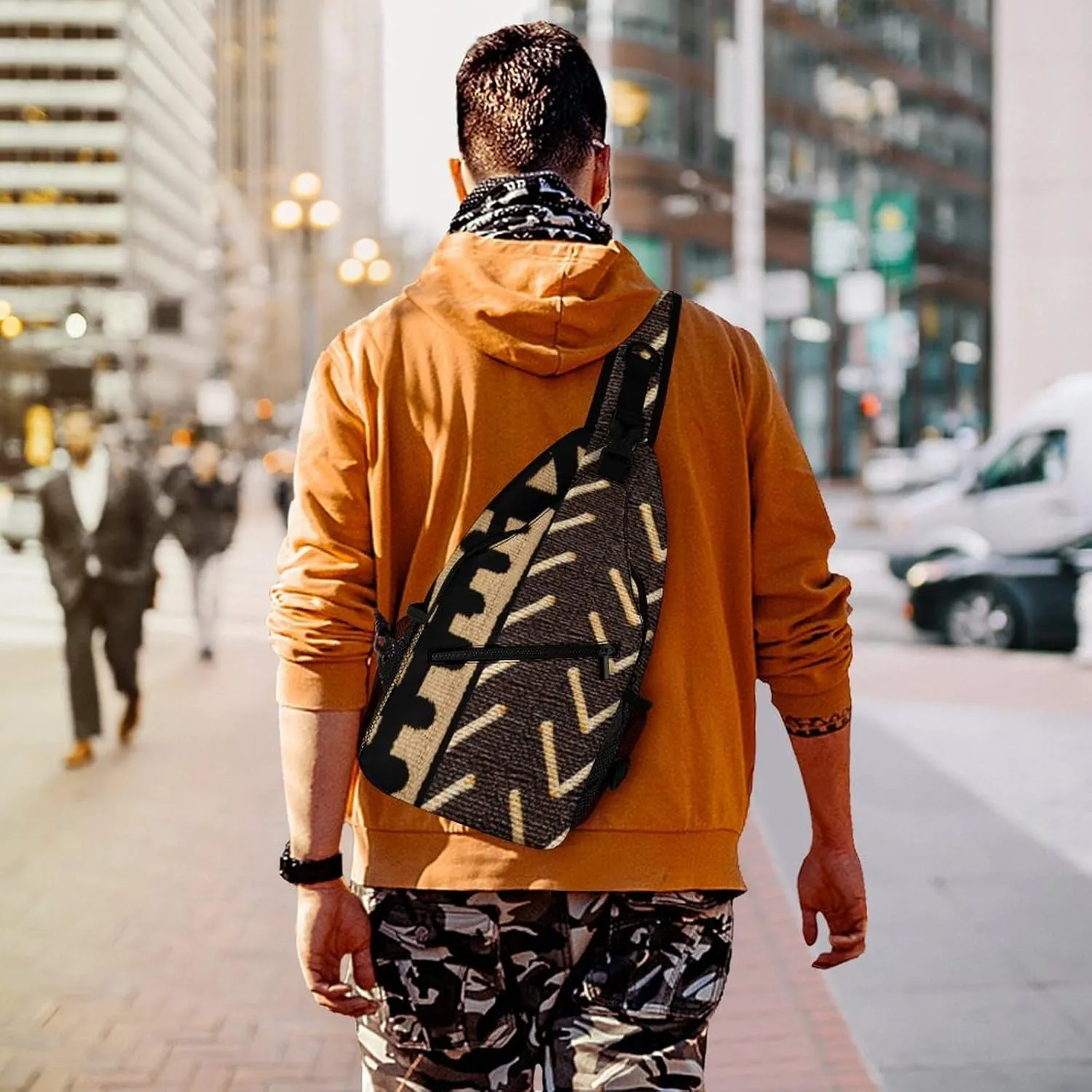 Contemporary AfricanMud Cloth Print Retro A Spacious And Large Capacity Portable Adjustable Chest Bag
