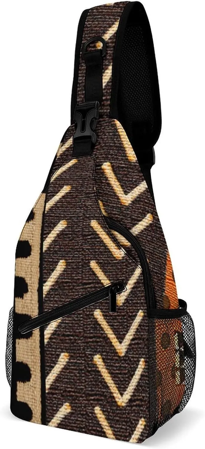 Contemporary AfricanMud Cloth Print Retro A Spacious And Large Capacity Portable Adjustable Chest Bag