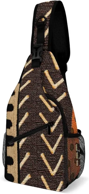 Contemporary AfricanMud Cloth Print Retro A Spacious And Large Capacity Portable Adjustable Chest Bag