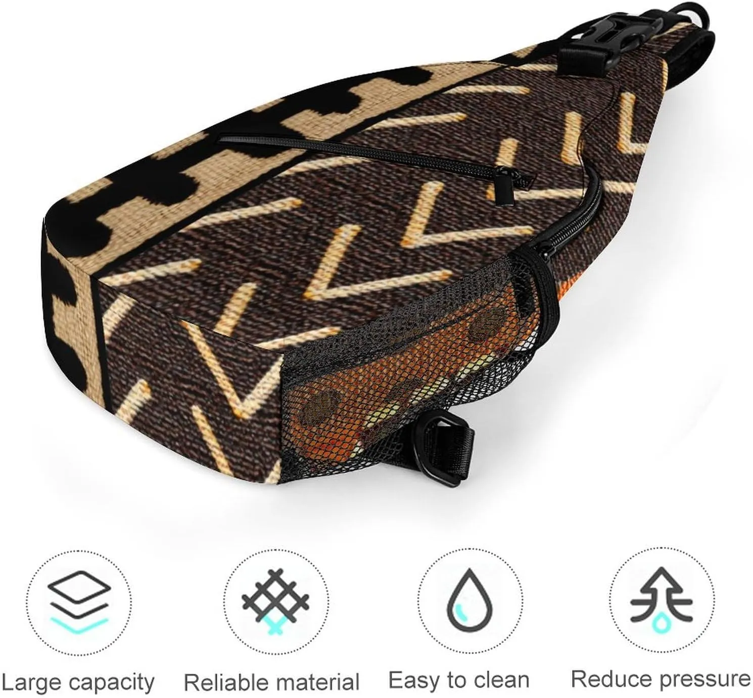 Contemporary AfricanMud Cloth Print Retro A Spacious And Large Capacity Portable Adjustable Chest Bag
