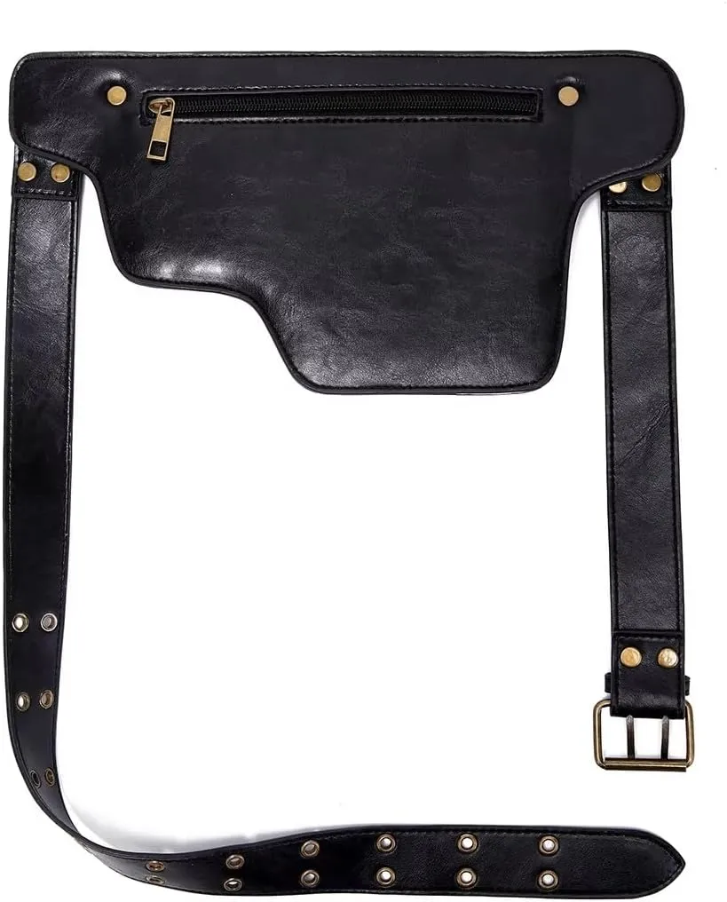 Cool Punk Motorcycle Style Waist Bag, Retro Outdoor Sports Adjustable Belt Bag, Fashion Fanny Pack (Coffee)