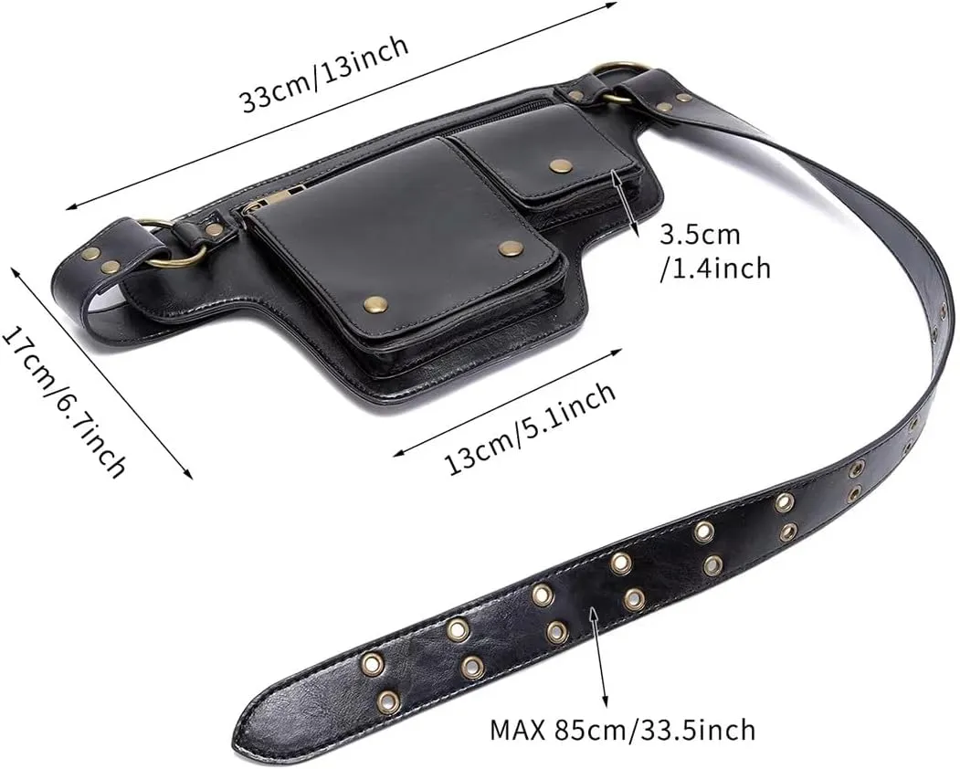 Cool Punk Motorcycle Style Waist Bag, Retro Outdoor Sports Adjustable Belt Bag, Fashion Fanny Pack (Coffee)