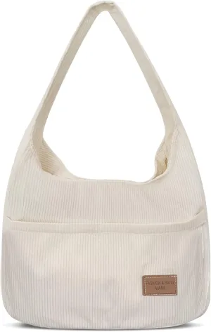 Corduroy Tote Bag for Women,Cute Casual Handbags Shopping Work Bag Shoulder Bag with Pockets