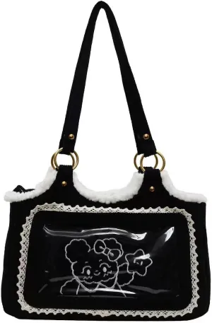Corduroy Tote Bag for Women,Small Tote with Zipper, Trim Embroidery Shoulder Handbag with Patch Pocket for Work Shop