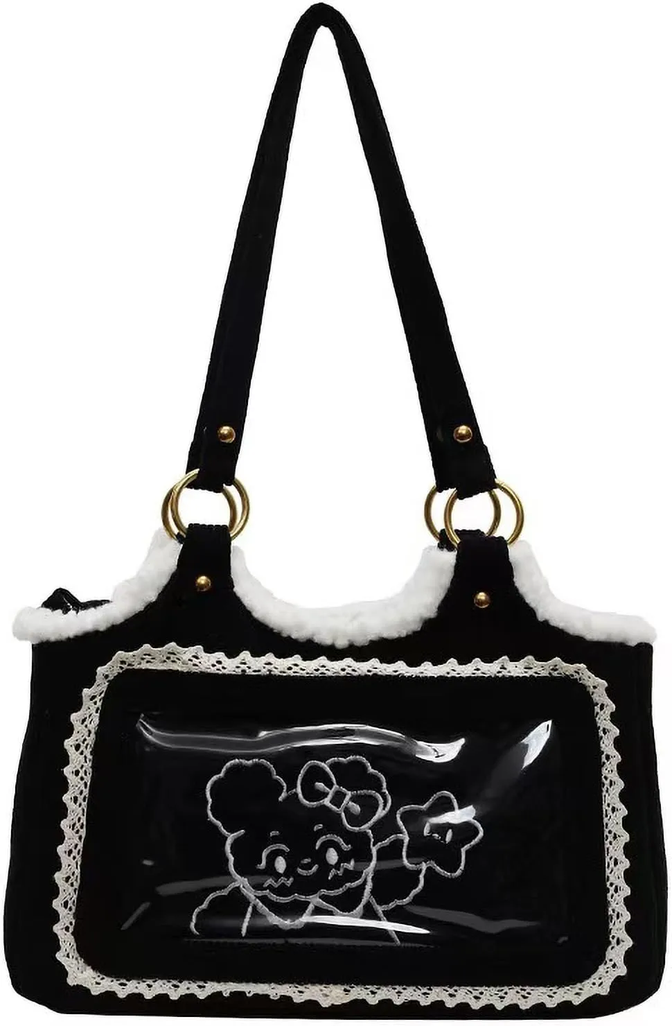 Corduroy Tote Bag for Women,Small Tote with Zipper, Trim Embroidery Shoulder Handbag with Patch Pocket for Work Shop