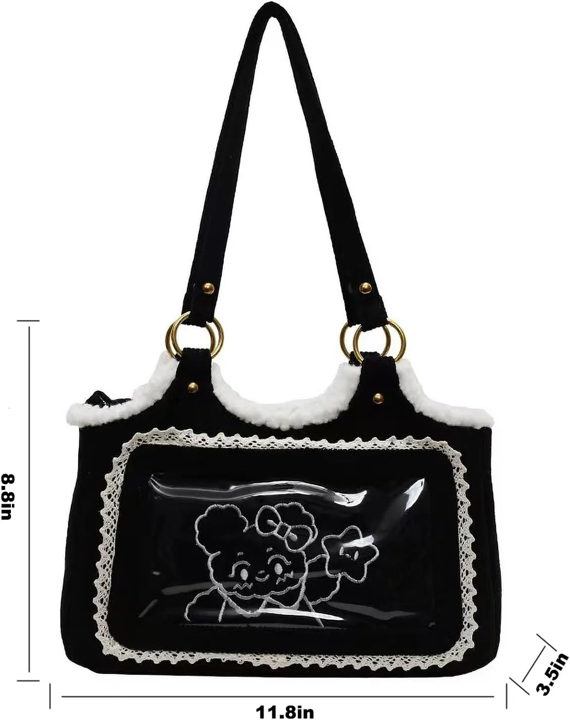 Corduroy Tote Bag for Women,Small Tote with Zipper, Trim Embroidery Shoulder Handbag with Patch Pocket for Work Shop