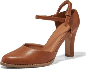 Coutgo Womens Chunky High Heels Closed Pointed Toe Ankle Strap Pumps Vintage D'Orsay Dress Party Shoes