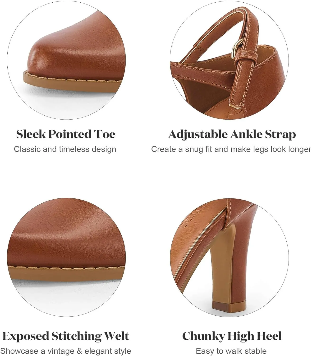Coutgo Womens Chunky High Heels Closed Pointed Toe Ankle Strap Pumps Vintage D'Orsay Dress Party Shoes