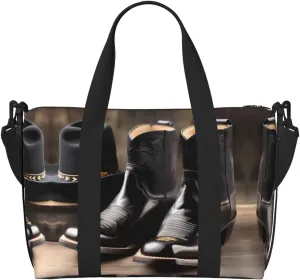 Cowboy Black Hat Western Boots Printingtravel Gym Bag For Tote Bag Carry On Luggage Sport Duffle