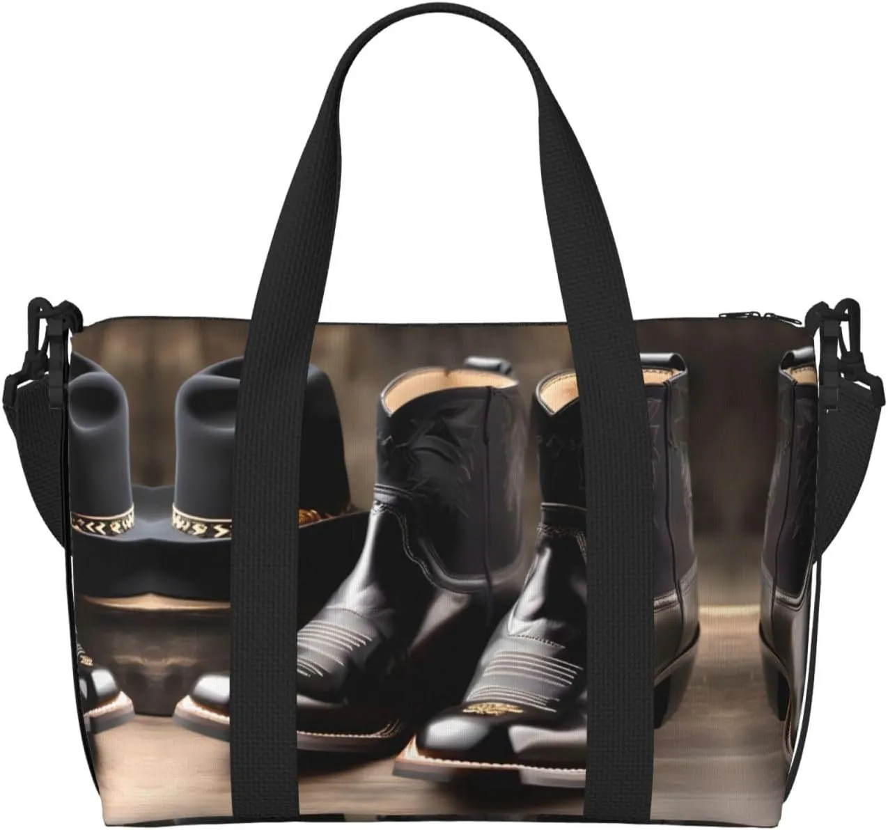 Cowboy Black Hat Western Boots Printingtravel Gym Bag For Tote Bag Carry On Luggage Sport Duffle