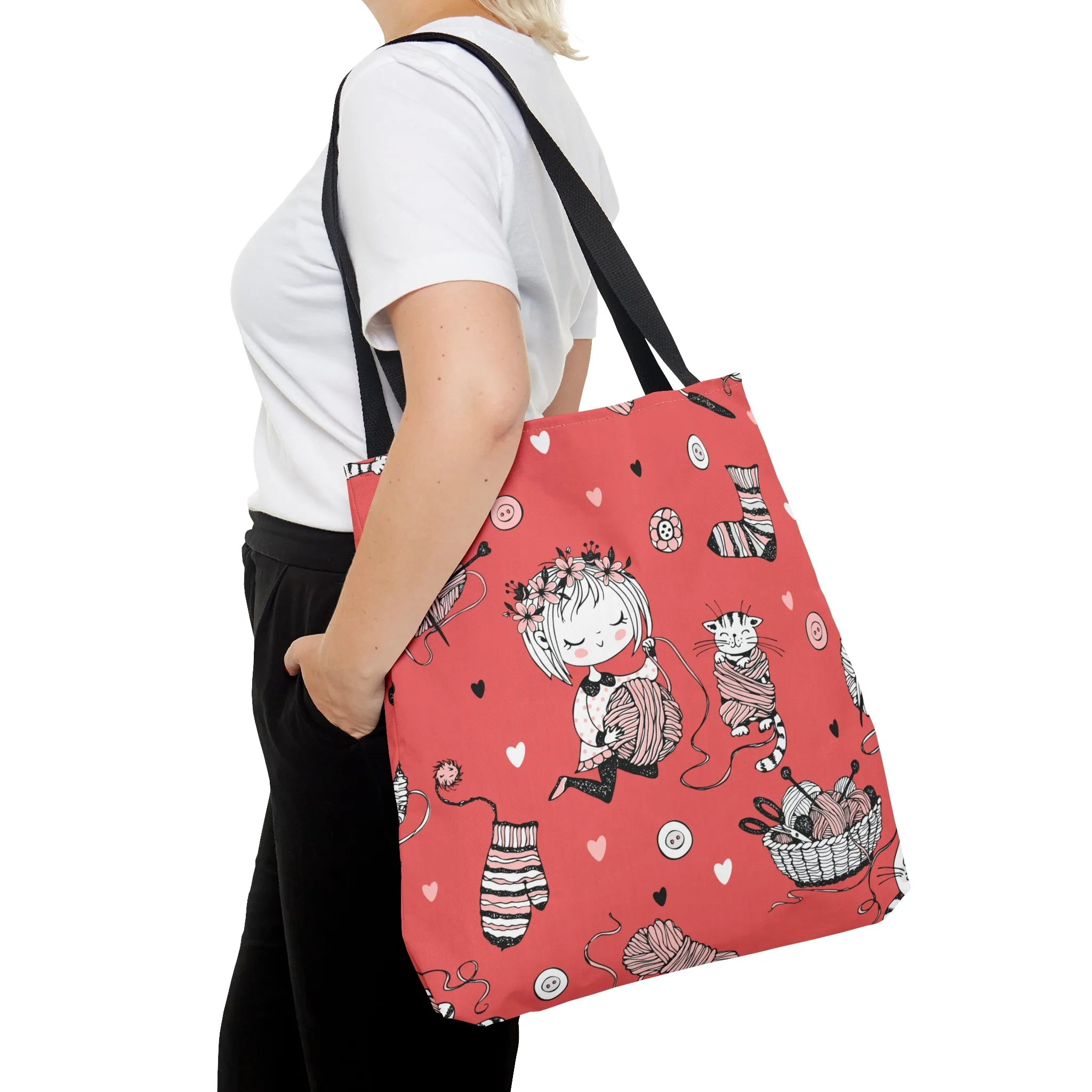 Craft, Crochet or Knitting Tote Bag, Yarn Storage Shoulder Bags, Gift for Knitter, Crafter, Grocery Shopping, School, Resusable, Travel Bag