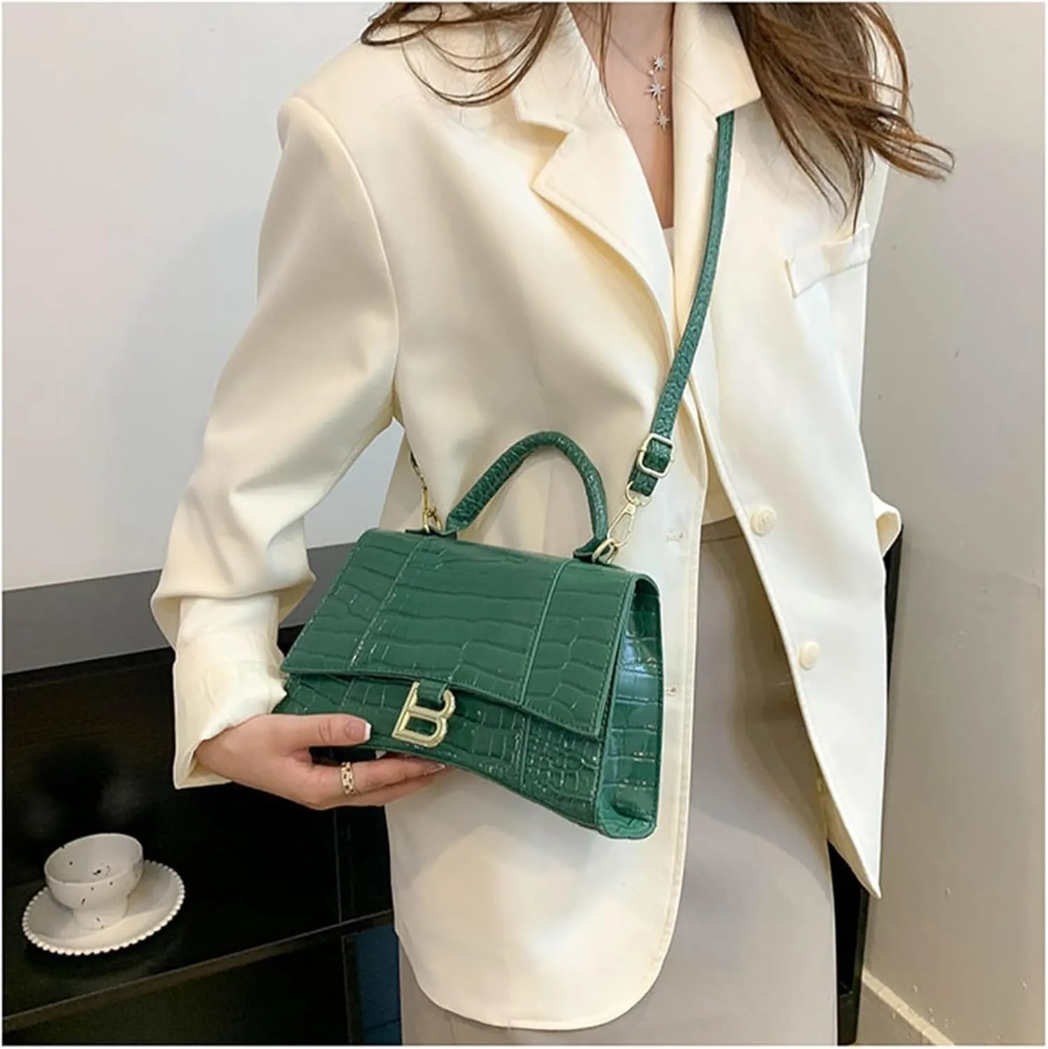 Crocodile Print Tote Shoulder Crossbody Hourglass Bag