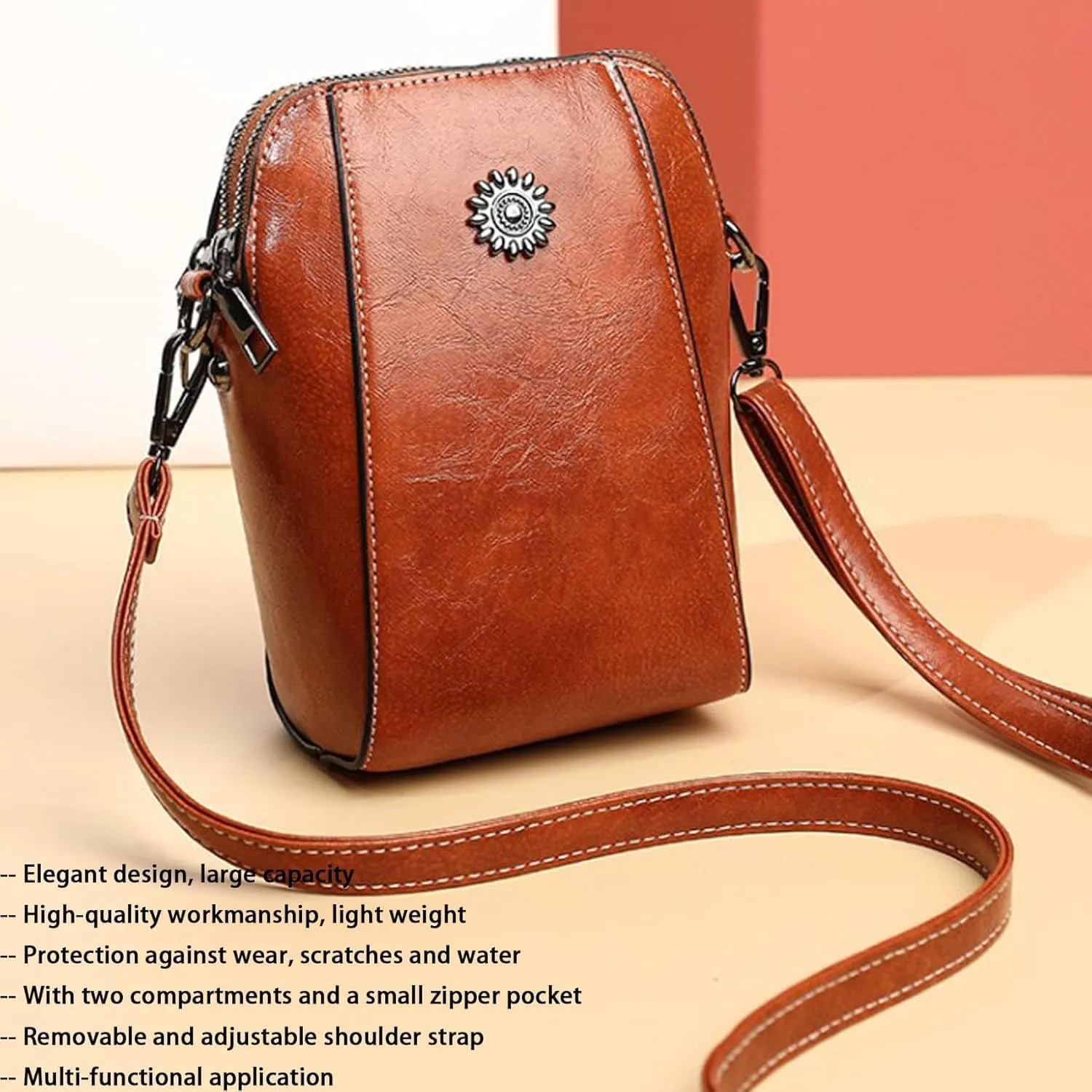 Crossbody Bag Leather, Handbag, Crossbody Purse, Retro All-Match Vertical Cellphone Bag