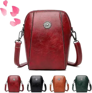 Crossbody Bag Leather, Handbag, Crossbody Purse, Retro All-Match Vertical Cellphone Bag