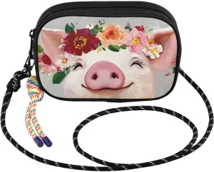 Crossbody Bags for Women Pig Cute Garland Cell Phone Purses Women's Shoulder Handbag Wallet Purse with Rope Pendant