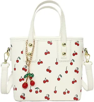 Crossbody Bags for Women, Small Cherry Print Shoulder Bag Cute Leather Tote Bag,Cherry Red Purse with Shoulder Strap