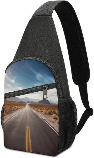 Crossbody Shoulder Chest Bags,Desert Landscape Highway Print Crossbody Shoulder Bag,Casual Sling Shoulder Backpack For Travel Hiking Sports