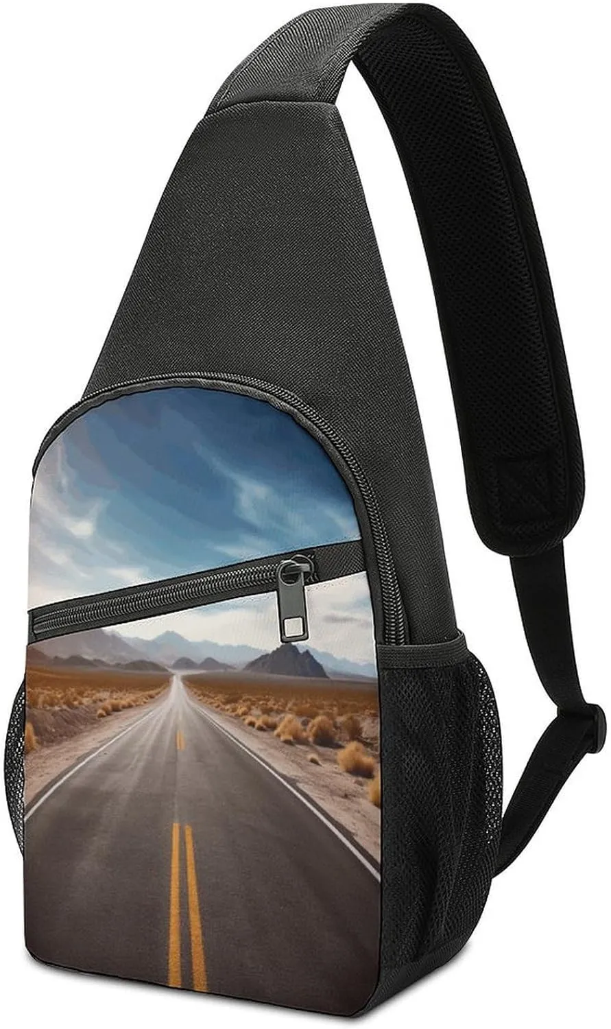 Crossbody Shoulder Chest Bags,Desert Landscape Highway Print Crossbody Shoulder Bag,Casual Sling Shoulder Backpack For Travel Hiking Sports