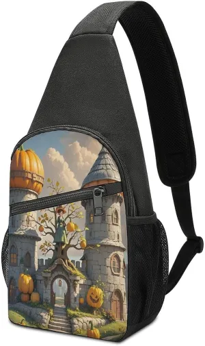 Crossbody Shoulder Chest Bags,Pumpkin Loft Print Crossbody Shoulder Bag,Casual Sling Shoulder Backpack For Travel Hiking Sports