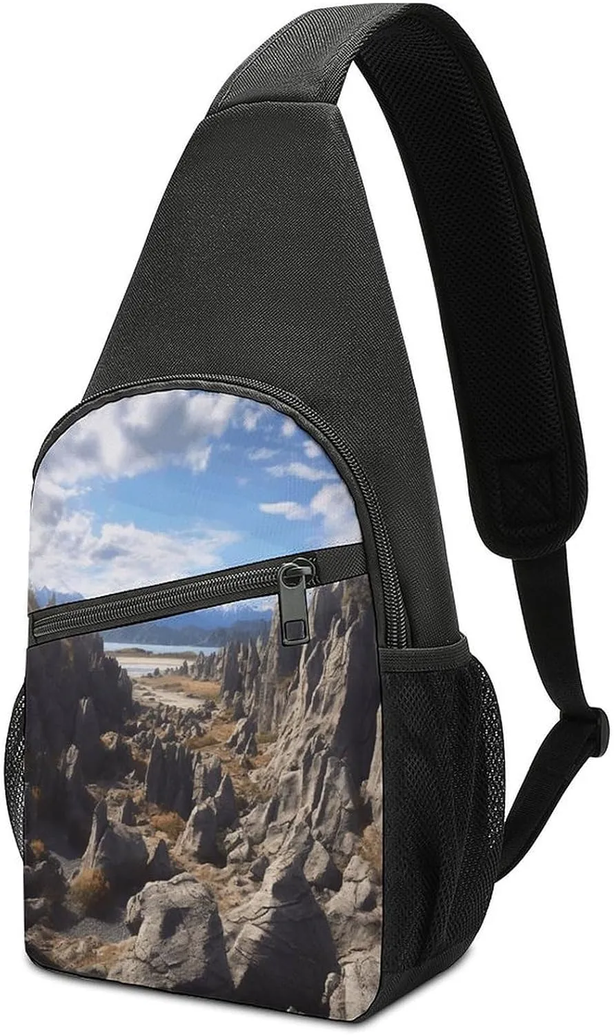 Crossbody Shoulder Chest Bags,Rocks Scenic Print Crossbody Shoulder Bag,Casual Sling Shoulder Backpack For Travel Hiking Sports