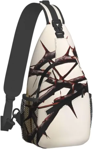 Crown Of Thorns Print Cross Chest Bag Diagonally,Sling Backpack Fashion Travel Hiking Daypack Crossbody Shoulder Bag For Men Women.