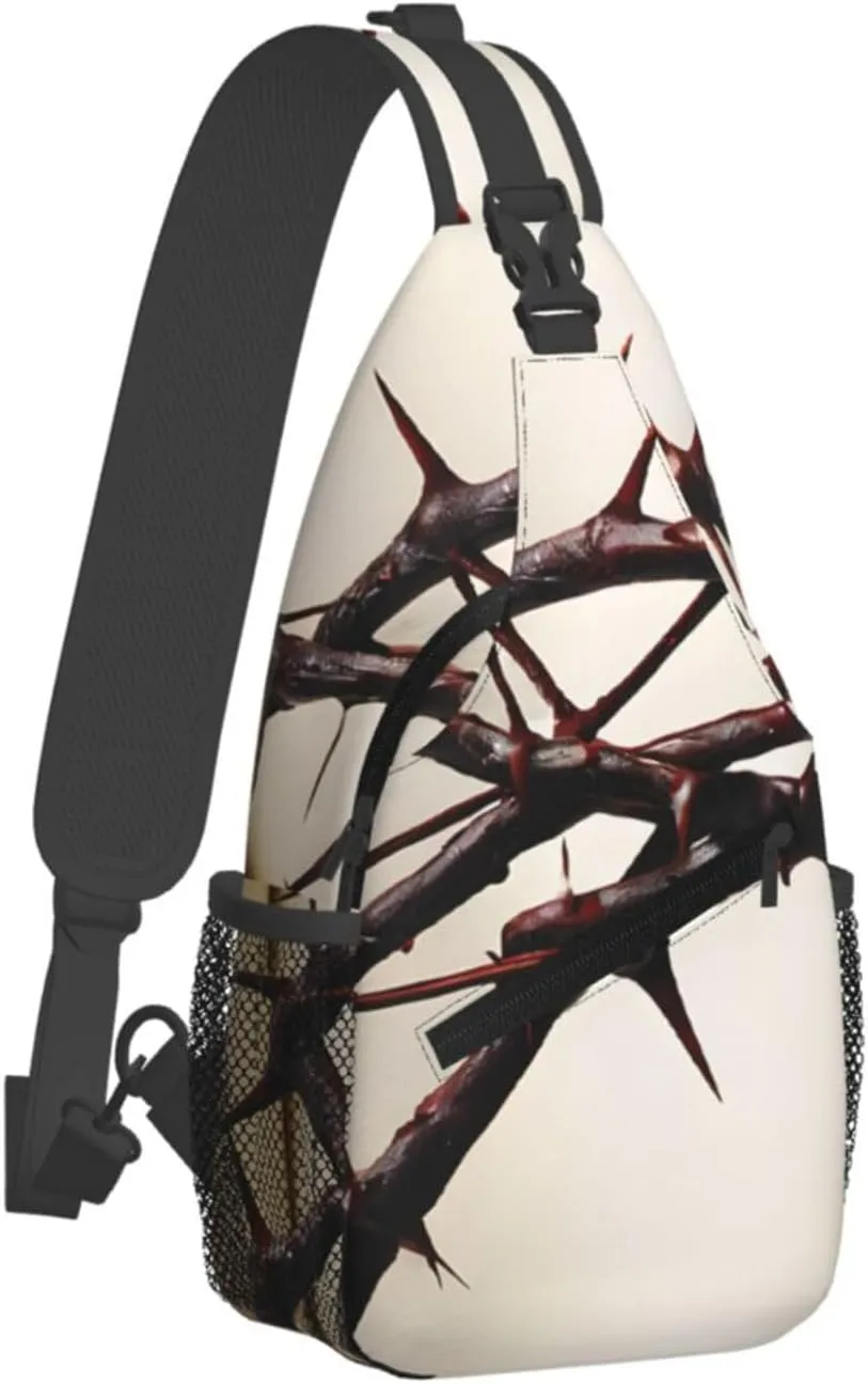 Crown Of Thorns Print Cross Chest Bag Diagonally,Sling Backpack Fashion Travel Hiking Daypack Crossbody Shoulder Bag For Men Women.