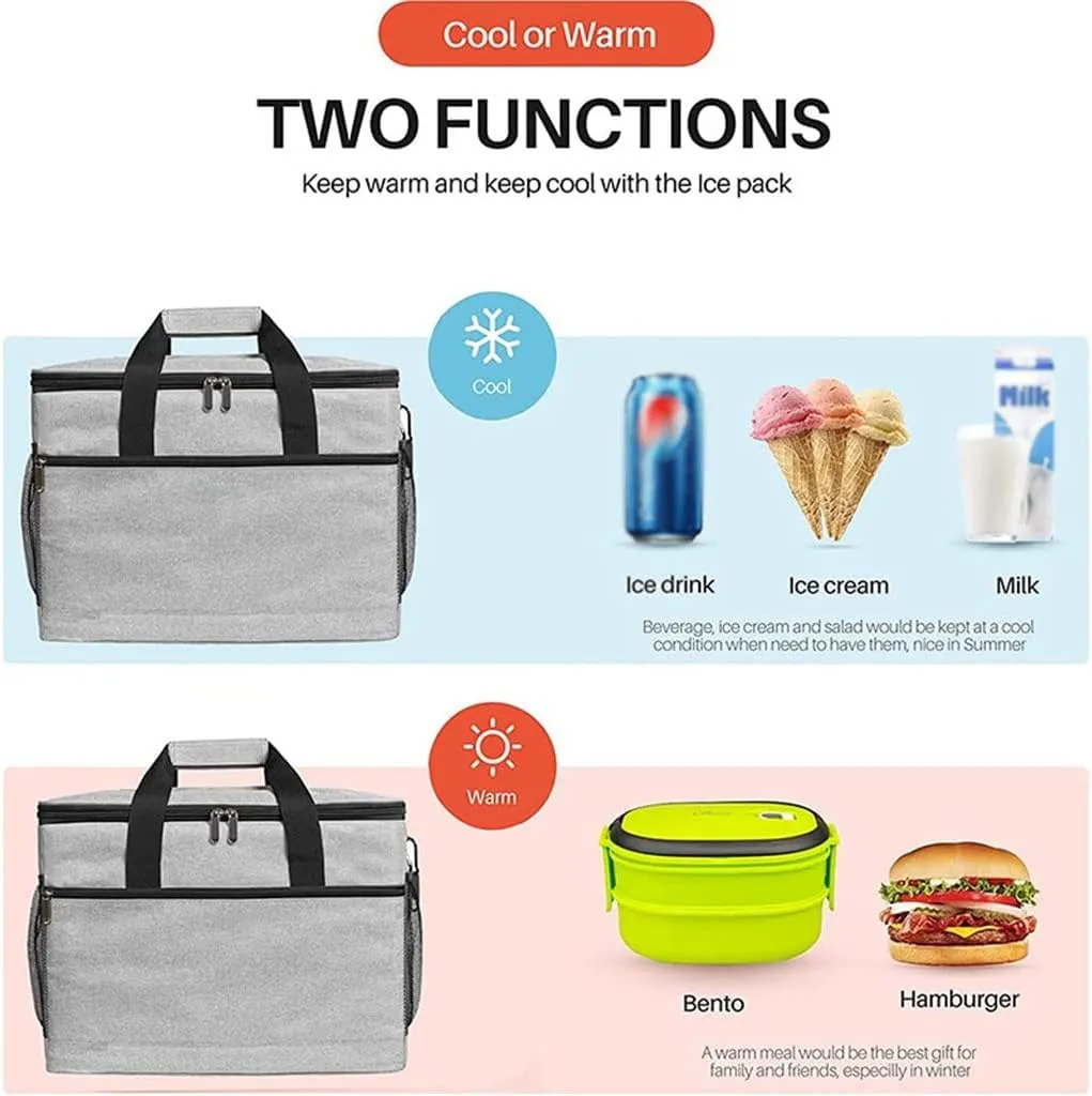CSCDD Heat Insulated Leakproof Heat Reusable Hand Lunch Bag With Detachable Shoulder Strap Lunch Bag 33L Foldable