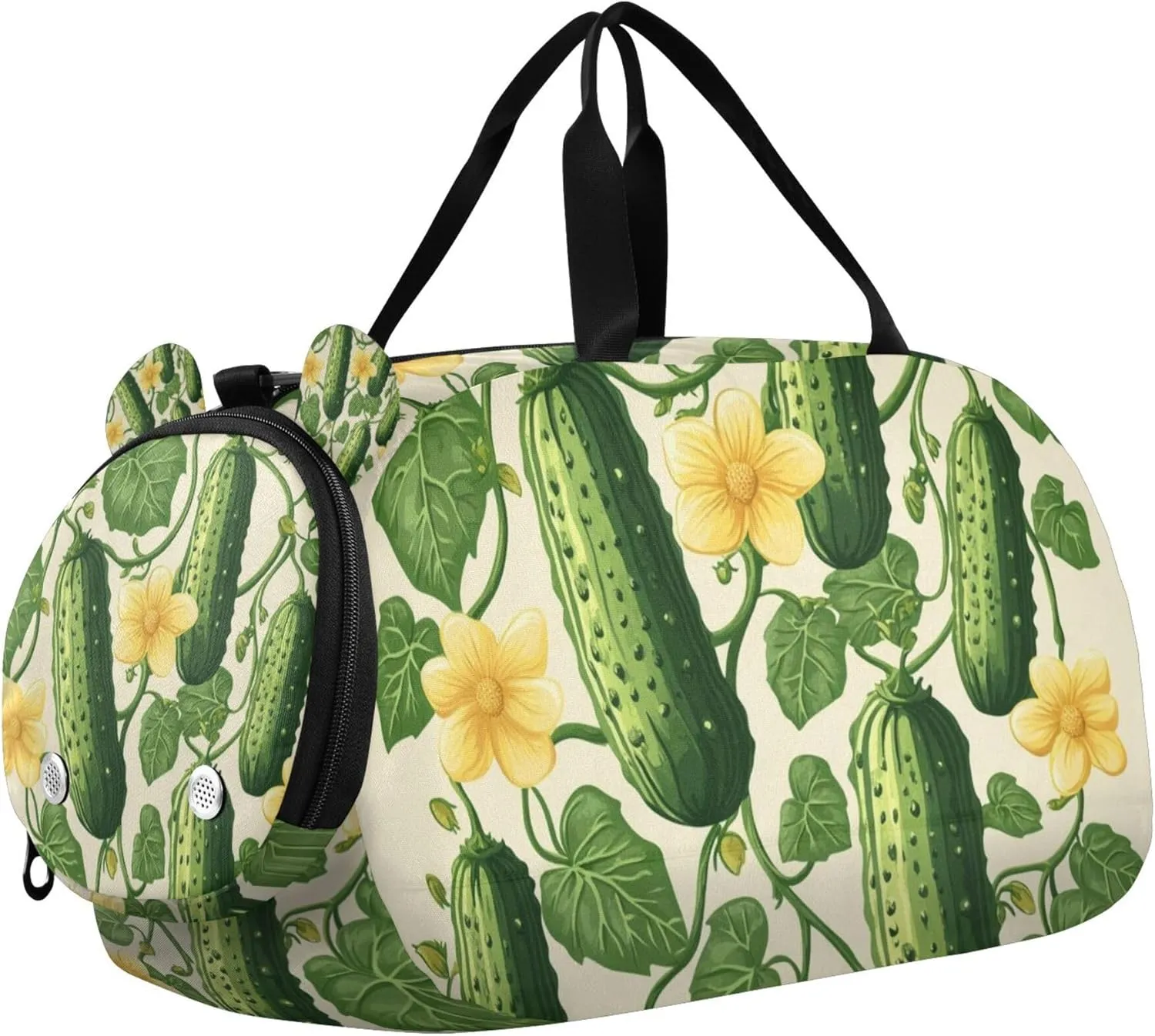Cucumbers with Leaves Flowers Duffle Bag for Toddler Boys Girls, Gym Sports Bag with Shoe Compartments, Kids Travel Overnight Weekender Shoulder Bag