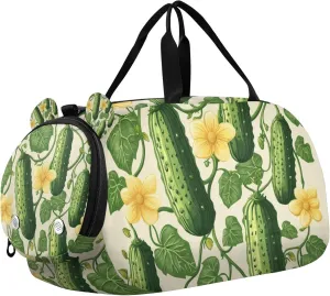 Cucumbers with Leaves Flowers Duffle Bag for Toddler Boys Girls, Gym Sports Bag with Shoe Compartments, Kids Travel Overnight Weekender Shoulder Bag