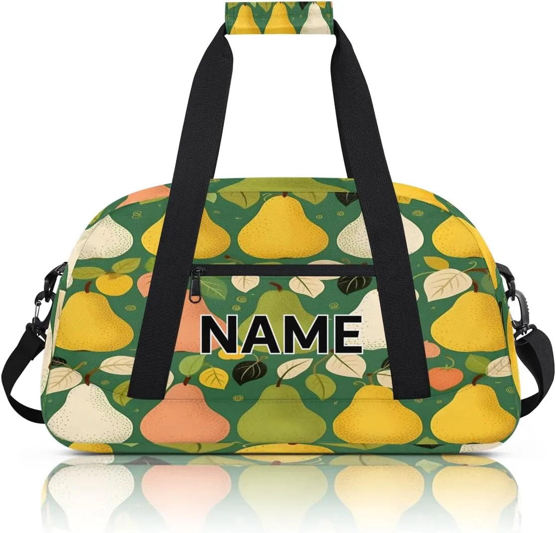 Custom Pear Pattern Small Gym Bag 18 inch for Women Men Personalized Fruits Carry On Overnight Weekender Bag for Travel Work Dance Sport