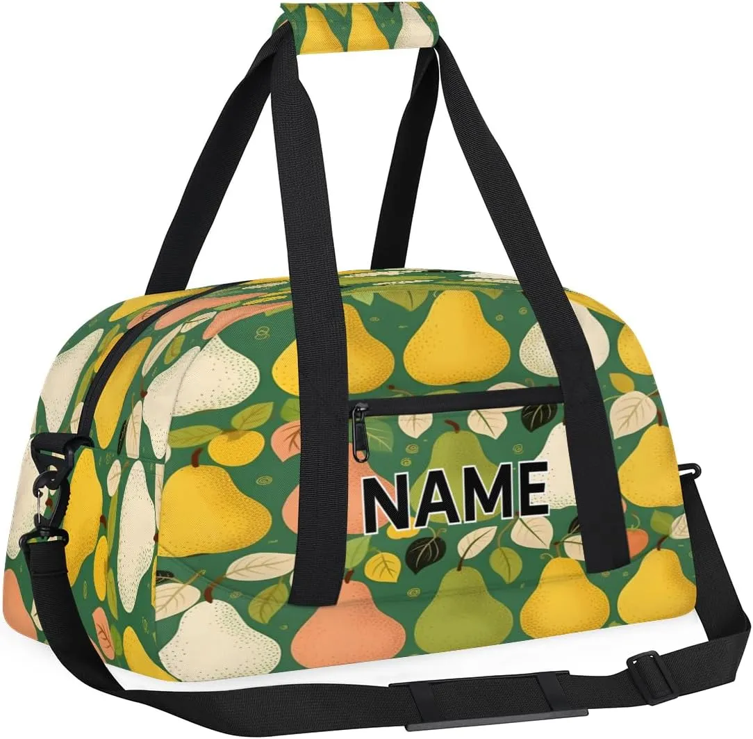 Custom Pear Pattern Small Gym Bag 18 inch for Women Men Personalized Fruits Carry On Overnight Weekender Bag for Travel Work Dance Sport
