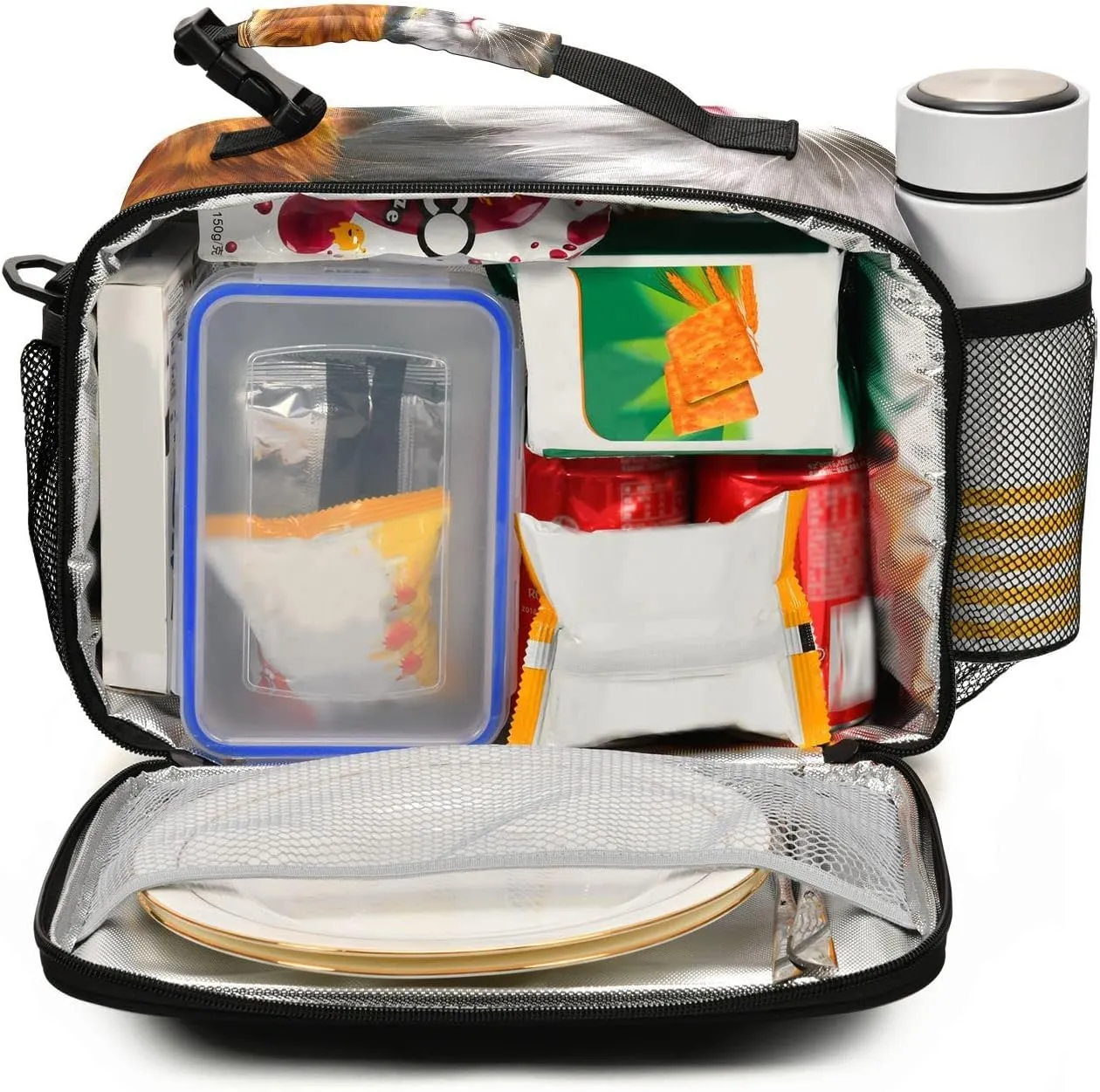 Cute Cast Kitten Lunch Bag for Women Men Oil Painting Insulated Cooler Tote Bag with Adjustable Shoulder Strap Large Capacity Reusable Leakproof Picnic Lunch Box Outdoor for Adult Office