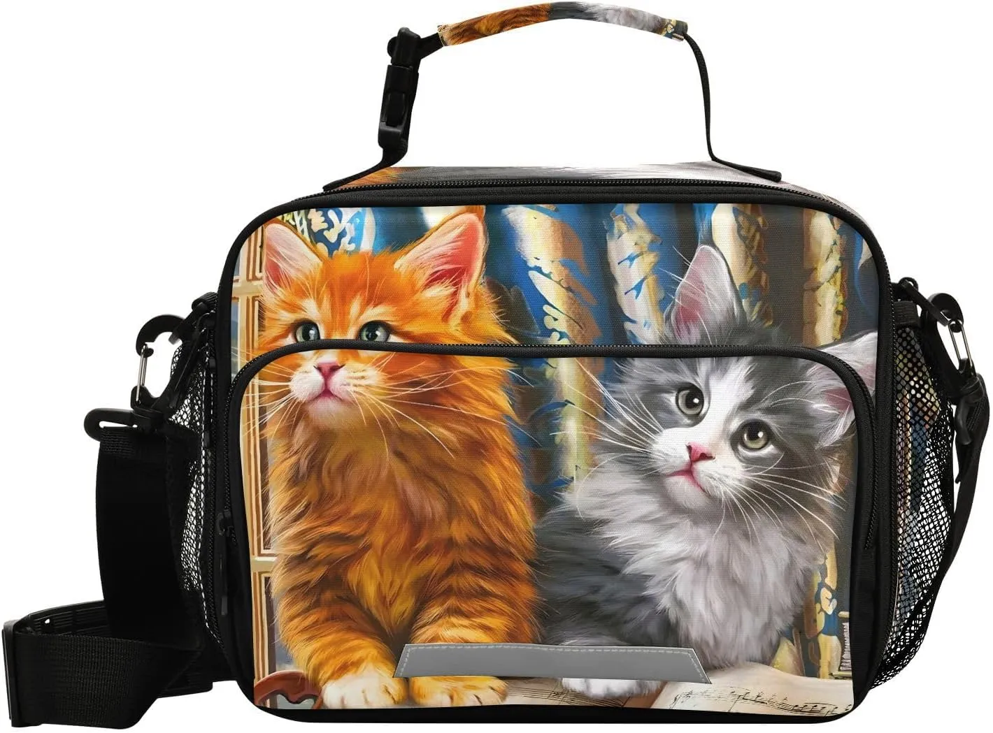 Cute Cast Kitten Lunch Bag for Women Men Oil Painting Insulated Cooler Tote Bag with Adjustable Shoulder Strap Large Capacity Reusable Leakproof Picnic Lunch Box Outdoor for Adult Office