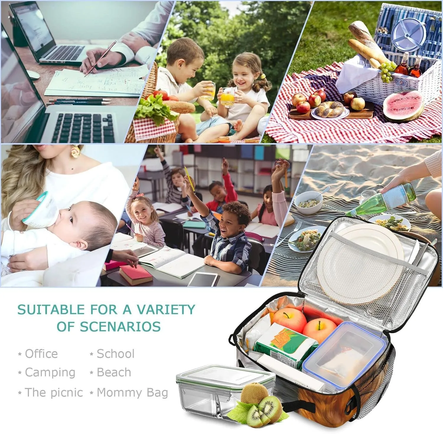 Cute Cast Kitten Lunch Bag for Women Men Oil Painting Insulated Cooler Tote Bag with Adjustable Shoulder Strap Large Capacity Reusable Leakproof Picnic Lunch Box Outdoor for Adult Office